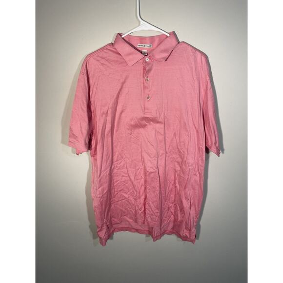 Peter Millar Men's L Pink Striped Short Sleeve Golf Polo Logo - Picture 1 of 6